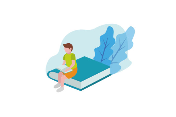 Flat Illustration Kid Reading Design Assets for Creative Projects