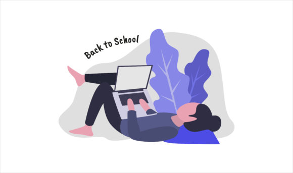 Flat Illustration Lays Down with Laptop