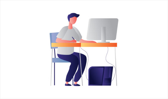 Flat Illustration Man with Computer