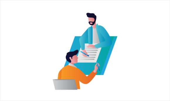 Flat Illustration Two Men Discussing for Marketing and Design