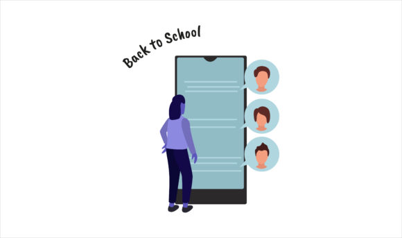 Flat Illustration Woman with Gadget and Back to School Graphics for Modern Design Projects
