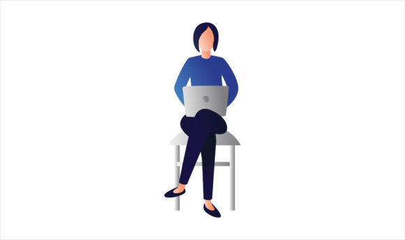 Flat Illustration Woman with Laptop Design Assets