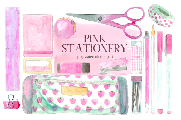 Pink Back to School Stationery Clipart