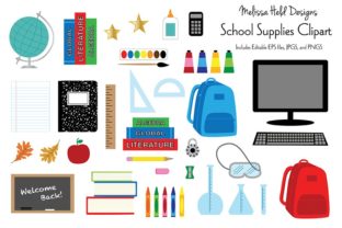 School Supplies Clipart Graphics for Seamless Design
